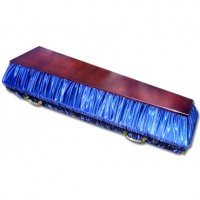 Гроб комбинированный атласный с полированной крышкой (синий без кружева)